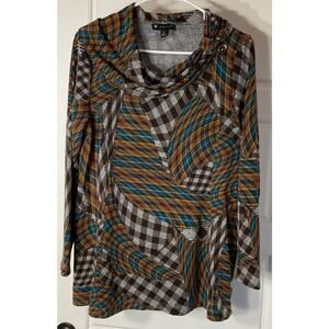 N-Nouch Long Sleeve Cowl Neck Plaid & Houndstooth Tunic Long Top S